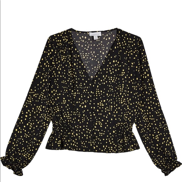 Topshop Millie Twill Tea Top Black Multi Size 4 US - Picture 4 of 7